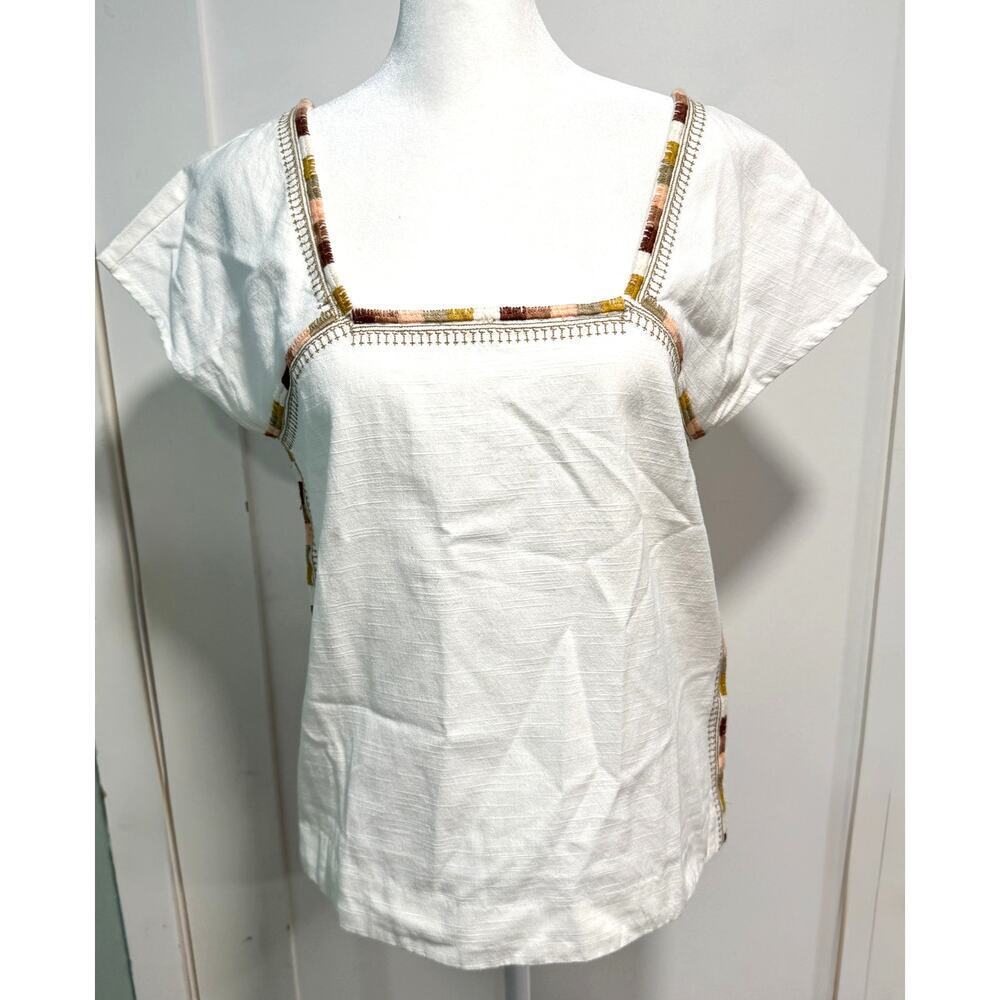 FAHERTY Torrance Top 100% Org Cotton Embroidered Square Neck Size XS - Picture 3 of 6